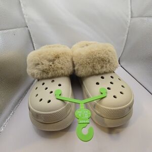 CROCS Beige Fuzzy Lined Clogs